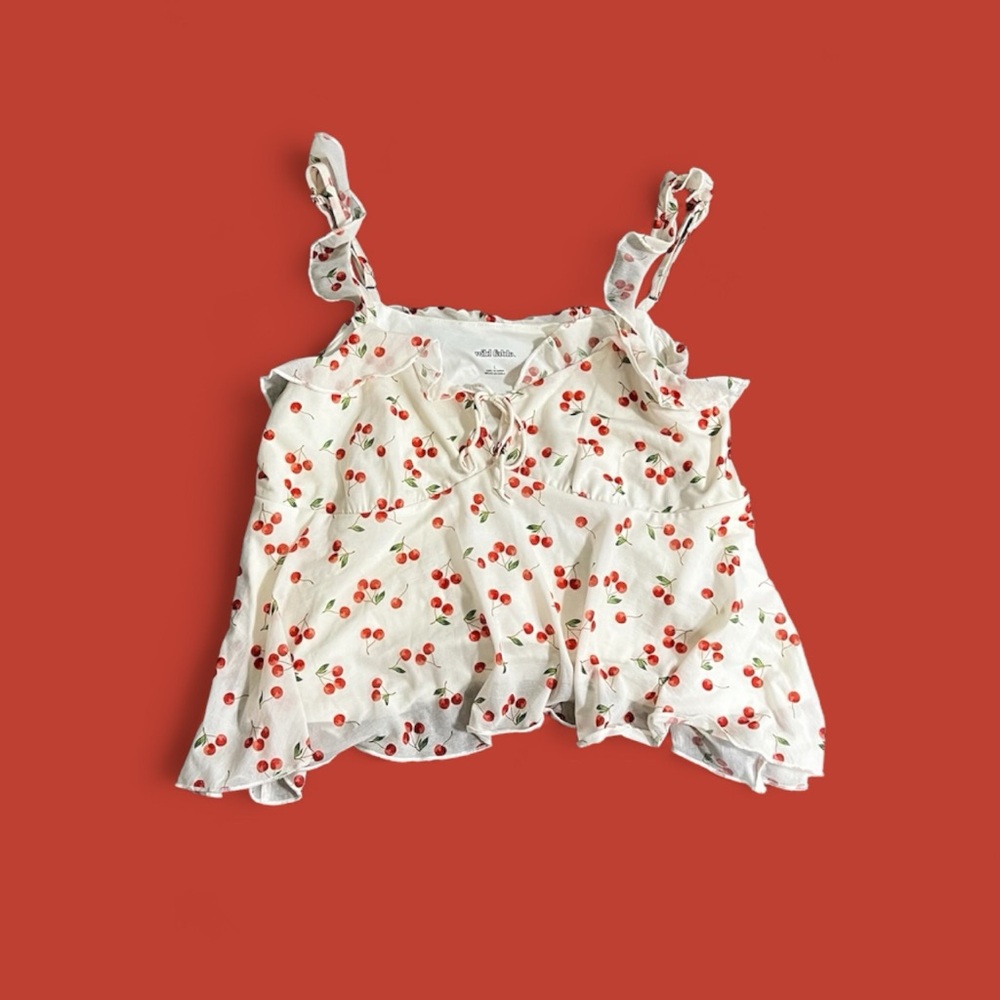 Wild Fable Cherry Print Top - White and Red